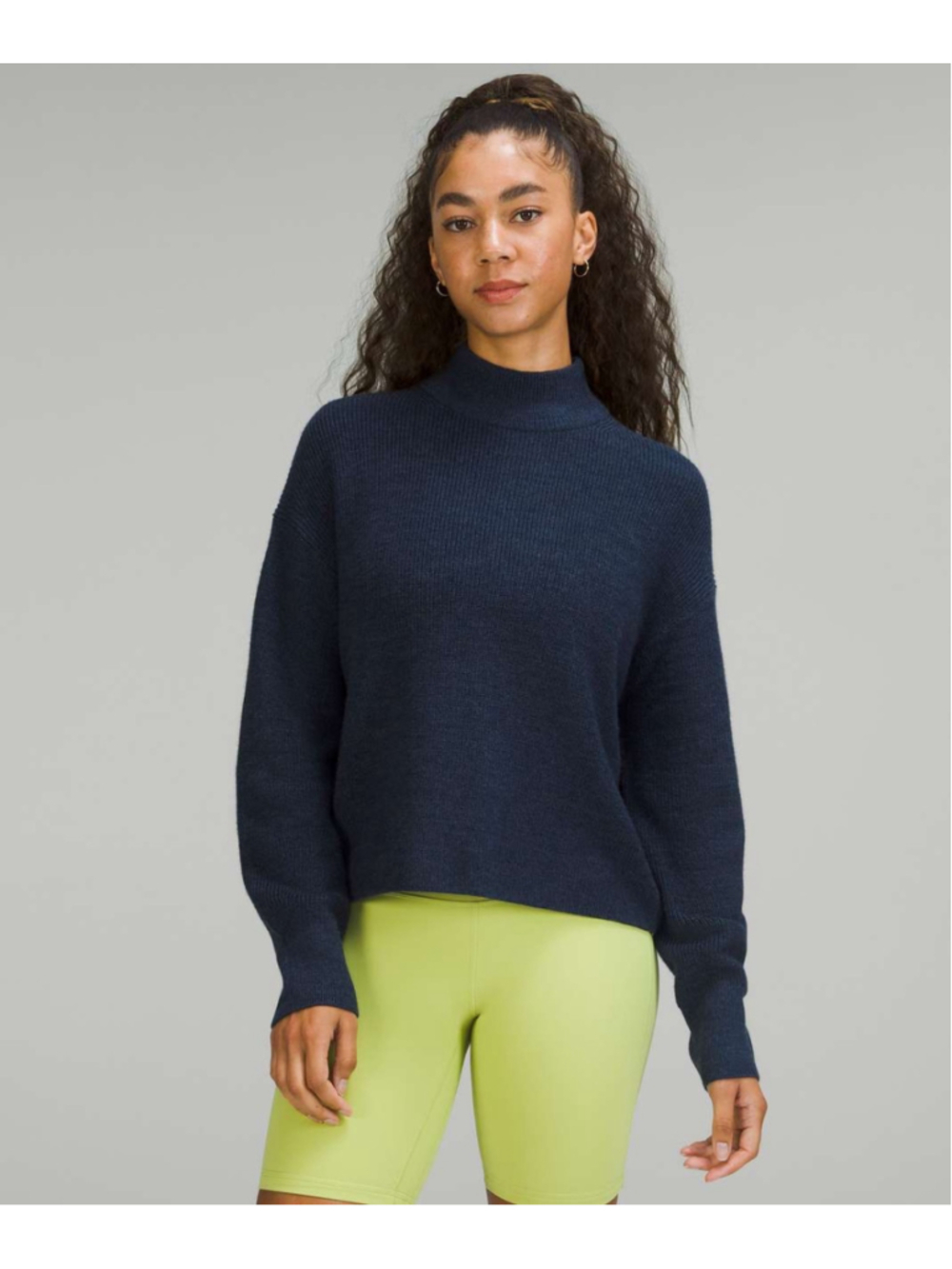 Lululemon Merino Wool-Blend Ribbed Turtleneck Sweater Heathered True Navy Size 4